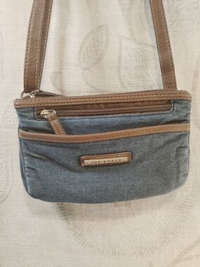 Joe Boxer Blue Denim Crossbody Bag with Brown Trim